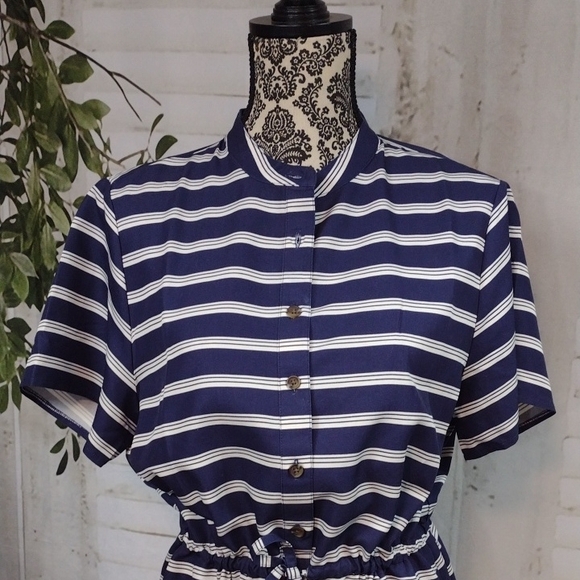 Lands End Navy and White Striped Midi Dress Size M - Picture 2 of 7